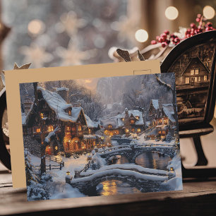 Cartes Pour Fêtes Annuelles Village de Noël sur la Lune Scène d'hiver