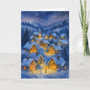 Cartes Pour Fêtes Annuelles Village de Noël vintage aquarelle de nuit