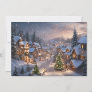 Cartes Pour Fêtes Annuelles Village de Noël vintage dans une nuit de neige