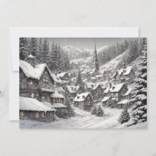 Cartes Pour Fêtes Annuelles Village de Noël vintage dans une nuit de neige