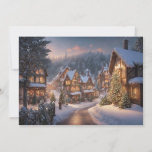 Cartes Pour Fêtes Annuelles Village de Noël vintage par une nuit enneigée