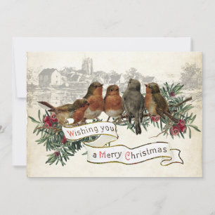 Cartes Pour Fêtes Annuelles Village de Noël vintage Robin Merry Christmas Ever