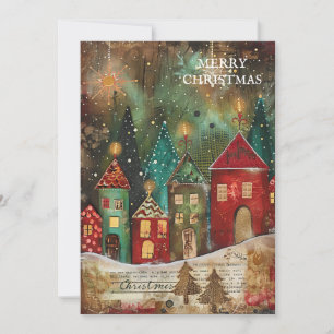 Cartes Pour Fêtes Annuelles Village de Noël vintage rouge et vert