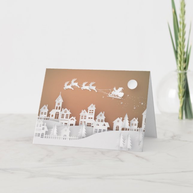 Cartes Pour Fêtes Annuelles Village découpé en 3D en papier (Devant)