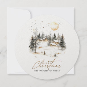 Cartes Pour Fêtes Annuelles Village d'hiver de Noël à l'aquarelle