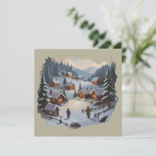 Cartes Pour Fêtes Annuelles Village d'hiver de Noël rétro Montagnes Arbres 90