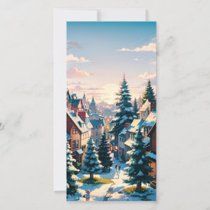 Cartes Pour Fêtes Annuelles Village d'hiver enchanteur