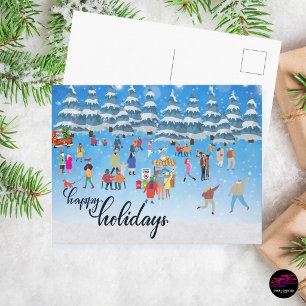 Cartes Pour Fêtes Annuelles Village d'hiver enneigé patinoire scène de Noël