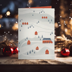Cartes Pour Fêtes Annuelles Village d'hiver illustré