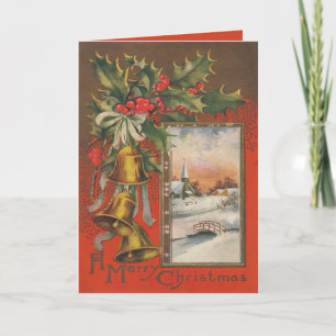 Cartes Pour Fêtes Annuelles Village d'hiver vintage "Un joyeux Noël"