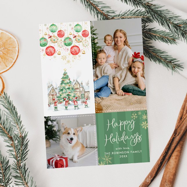 Cartes Pour Fêtes Annuelles Village d'hiver Whimsical Happy Holidays 2 Photo (Créateur téléchargé)