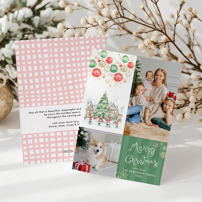 Cartes Pour Fêtes Annuelles Village d'hiver Whimsical Joyeux Noël 2 Photos (Créateur téléchargé)