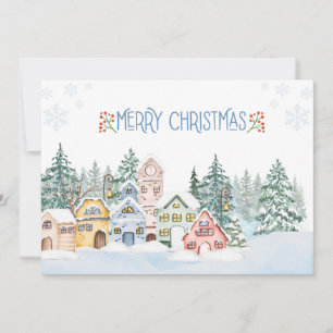 Cartes Pour Fêtes Annuelles Village enneigé charmant à l'aquarelle pour Noël