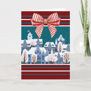 Cartes Pour Fêtes Annuelles Village enneigé de Noël hivernal à l'aquarelle ave
