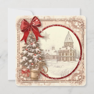 Cartes Pour Fêtes Annuelles Village enneigé et arbre de Noël – Vintage