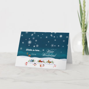 Cartes Pour Fêtes Annuelles Village enneigé festif avec texte personnalisable