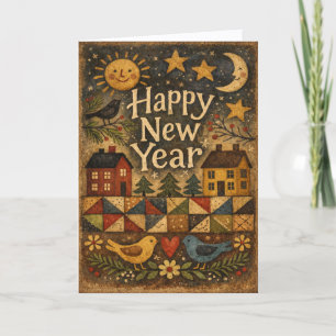 Cartes Pour Fêtes Annuelles Village folklorique rustique Nouvel An