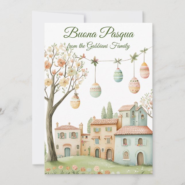 Cartes Pour Fêtes Annuelles Village italien festif Pâques Buona Pasqua (Devant)