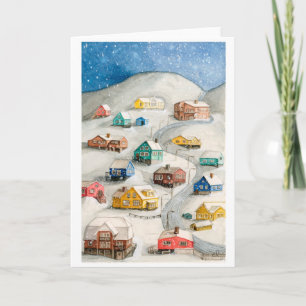 Cartes Pour Fêtes Annuelles Village Scénique d'Hiver enneigé