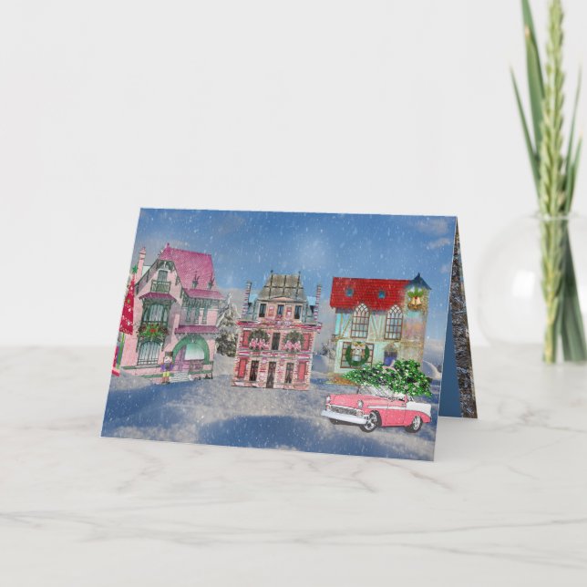 Cartes Pour Fêtes Annuelles Village se rassembler Noël (Devant)