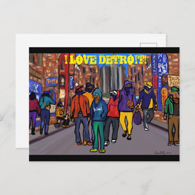 Cartes Pour Fêtes Annuelles Ville de chien - DETROIT (Devant / Derrière)