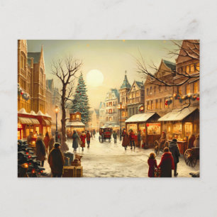 Cartes Pour Fêtes Annuelles Ville de marché de Noël hivernal vintage