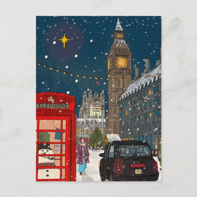 Cartes Pour Fêtes Annuelles Ville de Noël de Londres d'inspiration rétro (Devant)