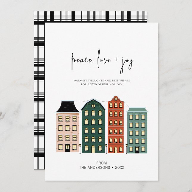 Cartes Pour Fêtes Annuelles Ville de Noël moderne pour la paix Amour & Joie (Devant / Derrière)