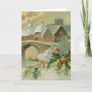 Cartes Pour Fêtes Annuelles Ville de Noël vintage avec Holly
