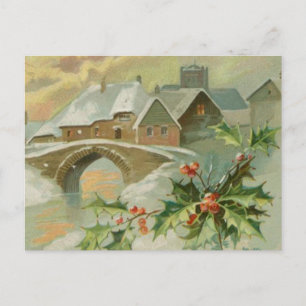 Cartes Pour Fêtes Annuelles Ville de Noël vintage avec Holly
