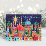 Cartes Pour Fêtes Annuelles Ville orientale Noël religieux<br><div class="desc">Belle illustration de Noël religieuse peinte à la main représentant Bethléem dans un paysage avec l'étoile et toutes les belles maisons orientales. Oeuvre originale de Caroline Bonne Müller.</div>