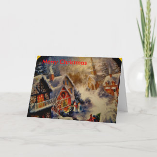 Cartes Pour Fêtes Annuelles ville scene_Painting, Joyeux Noël