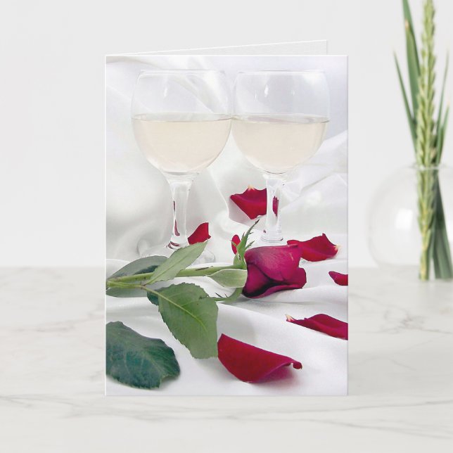 Cartes Pour Fêtes Annuelles Vin et Rose Anniversaire sur Satin (Devant)