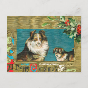 Cartes Pour Fêtes Annuelles Vintage 1908 Collie Dogs Gold Joyeux Noël