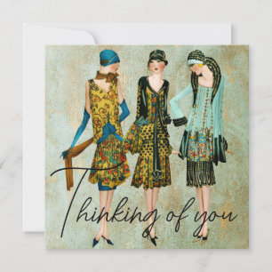 Cartes Pour Fêtes Annuelles Vintage 1930's Femmes Pensant à vous