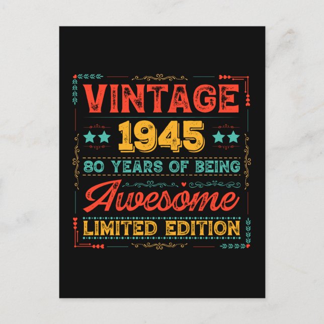 Cartes Pour Fêtes Annuelles Vintage 1945 Fait en 1945 80e anniversaire 80 ans (Devant)