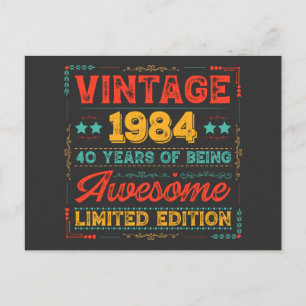 Cartes Pour Fêtes Annuelles Vintage 1984 Fait en 1984 40e anniversaire 40 ans