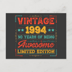 Cartes Pour Fêtes Annuelles Vintage 1994 Fait en 1994 30e anniversaire 30 ans