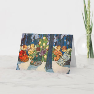 Cartes Pour Fêtes Annuelles Vintage Ange et sapin de Noël Peinture vacances