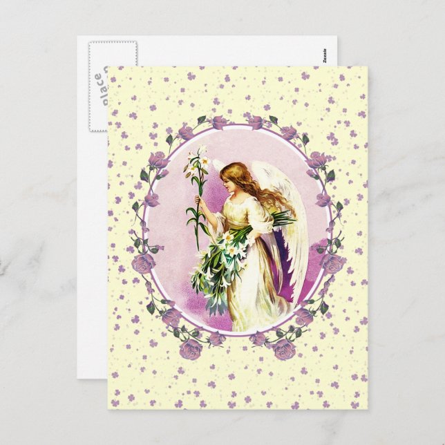 Cartes Pour Fêtes Annuelles Vintage Ange Religieux Pâques (Devant / Derrière)