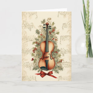 Cartes Pour Fêtes Annuelles Vintage aquarelle feuille de Noël Musique Violon