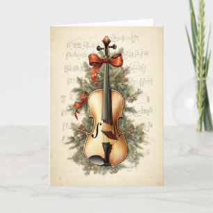 Cartes Pour Fêtes Annuelles Vintage aquarelle feuille de Noël Musique Violon