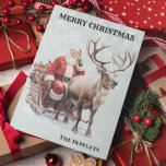 Cartes Pour Fêtes Annuelles Vintage aquarelle Père Noël et Reindeer Sled<br><div class="desc">Ce design a été créé par art numérique et peut être personnalisé dans la zone fournie par le changement de la photo et/ou du texte. Vous pouvez également le customiser en choisissant l'option cliquer pour customiser une autre option et supprimer ou modifier la couleur de l'arrière - plan, ajouter du...</div>