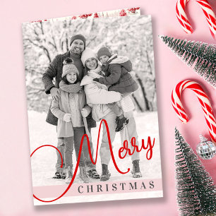 Cartes Pour Fêtes Annuelles Vintage Arbres de Noël Rouge Rose Quatre Photo Joy