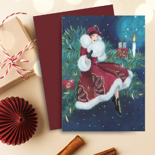 Cartes Pour Fêtes Annuelles Vintage Art déco femme Noël