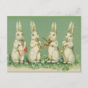 Cartes Pour Fêtes Annuelles Vintage Art Rétro Bunny Bunny Bunnies de Pâques Or
