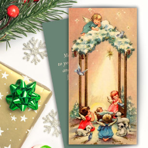 Cartes Pour Fêtes Annuelles Vintage Baby Angels Nativité Scène Noël