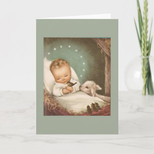 Cartes Pour Fêtes Annuelles Vintage bébé de Noël avec agneau