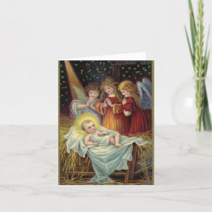 Cartes Pour Fêtes Annuelles Vintage Bébé Jésus Et Anges Noël Religieux