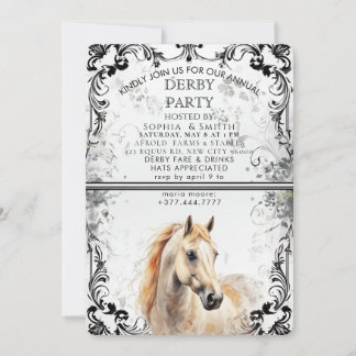 Cartes Pour Fêtes Annuelles Vintage Black & White Filigree Derby Party Invitat